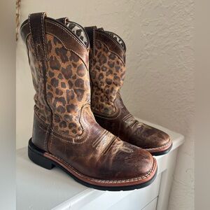 Dan Post Kids Makucha Leopard Print Square Toe Boots Size 13 Brown Cowboy